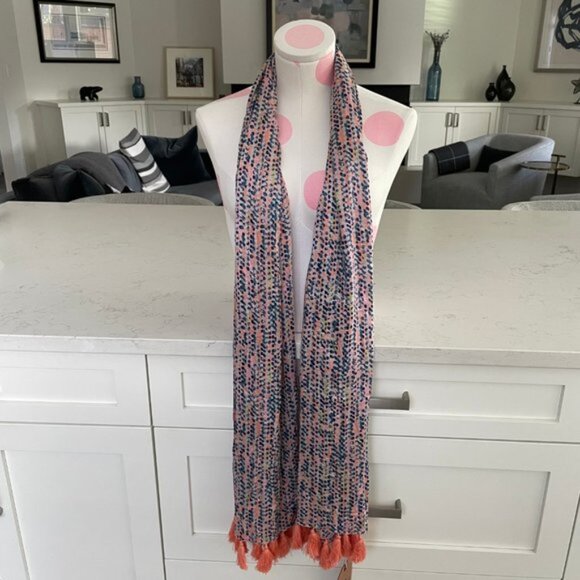 Brakeburn Original Ladies Collection Spots Tassel Modal Scarf Coral Blue OS NWT - Picture 3 of 11